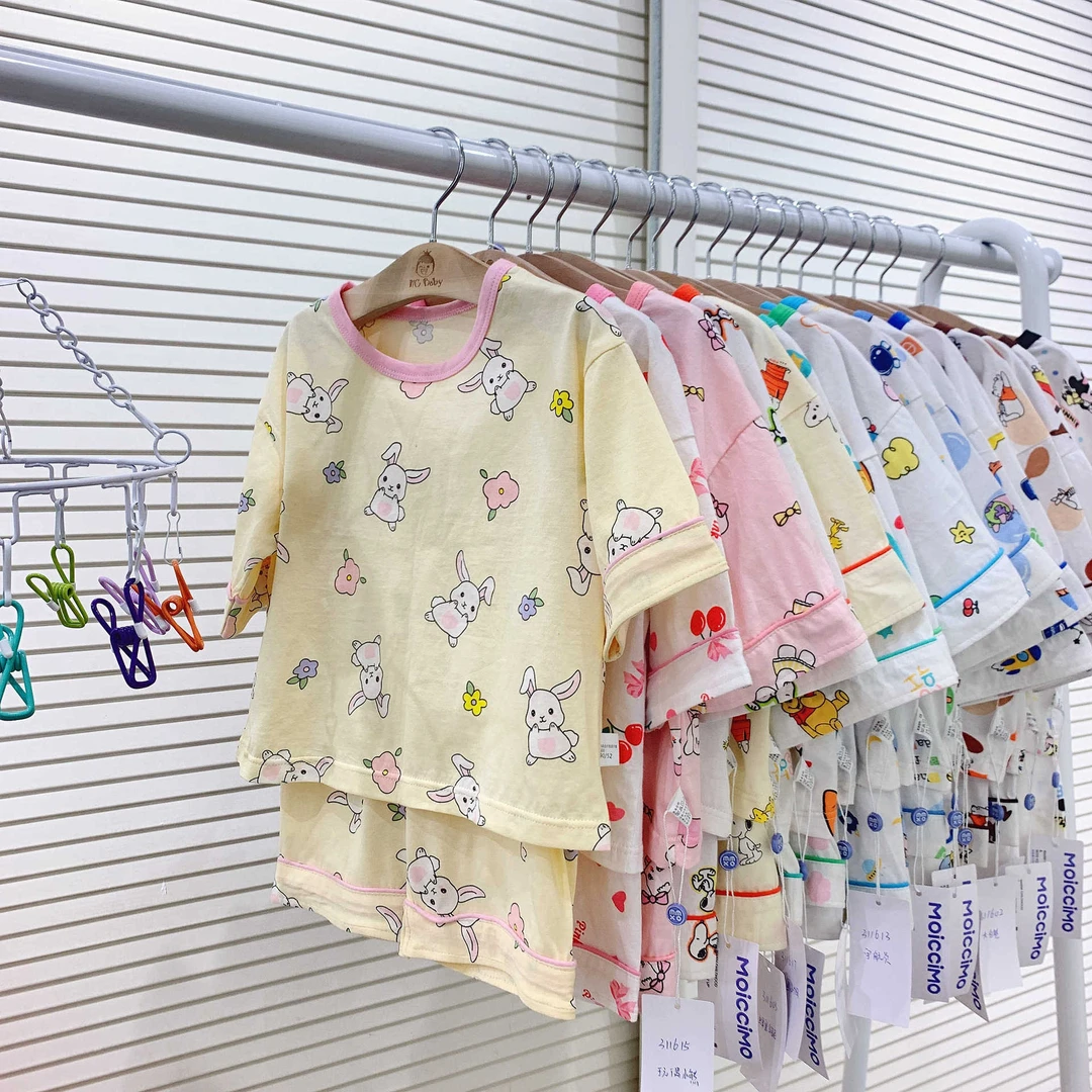 3116洹彩男女童可爱卡通纯棉A类面料家居服短袖套装