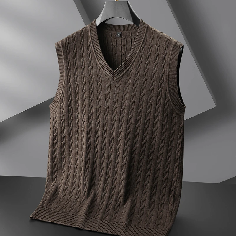 2025秋季上新男士V领背心T恤宽松加肥加大新款坎肩内搭针织马甲潮