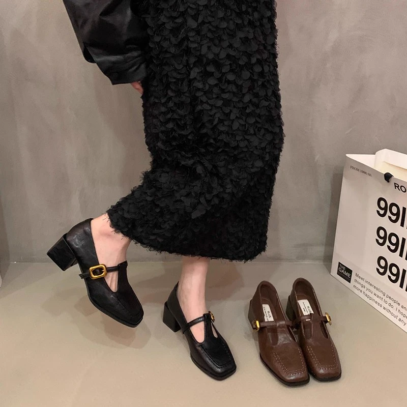 女鞋皮鞋凉鞋百搭玛丽珍法式粗跟方头气质夏季春季中跟低跟高跟