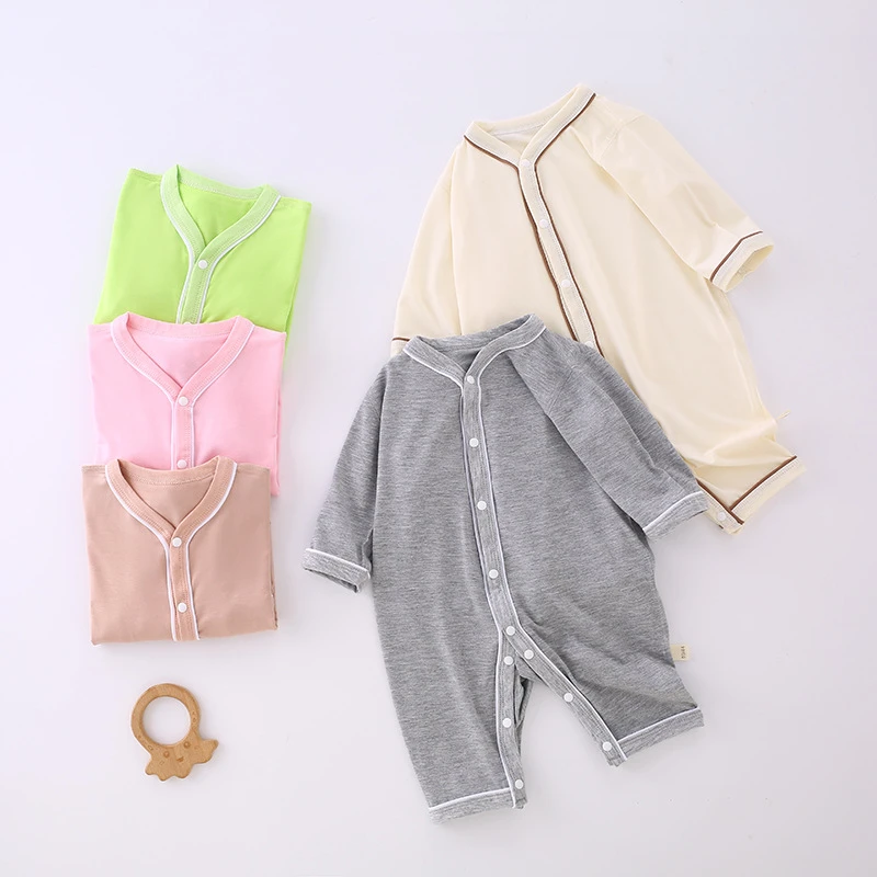 无骨婴儿连体衣夏季宝宝空调服七分袖婴儿睡衣哈衣薄款