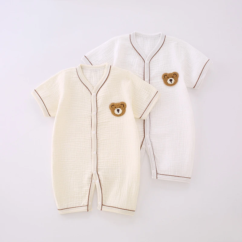 【粉丝专享】婴儿纱布短袖连体衣夏季薄款宝宝无骨哈衣爬服新生儿