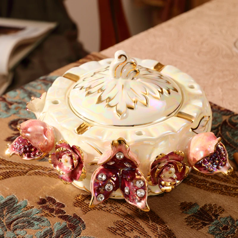 宝红石榴欧式烟灰缸奢华创意现代客厅陶瓷水果盘摆件HD2073L