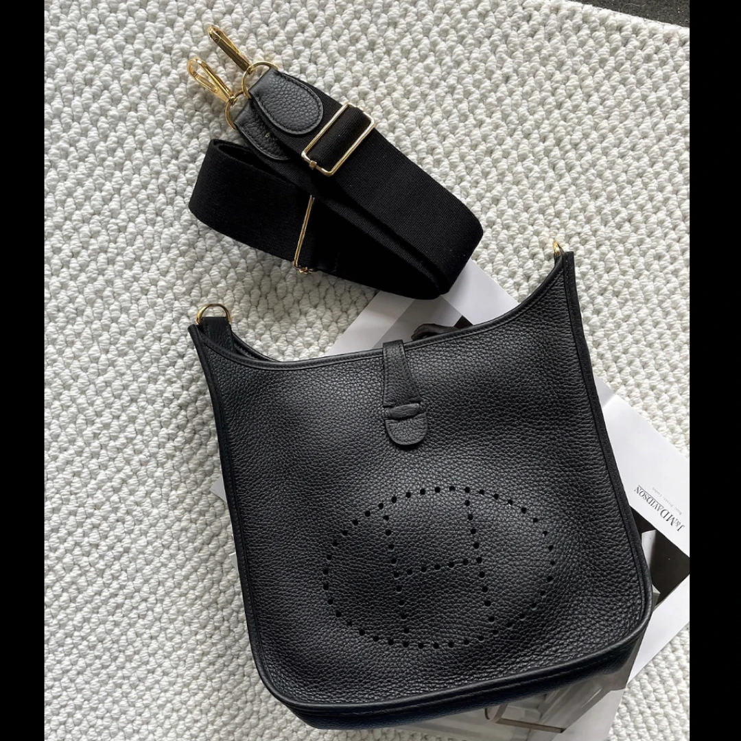 99新 Hermes/爱马仕 Evelyne 29黑金 B刻 附肩带 单肩包