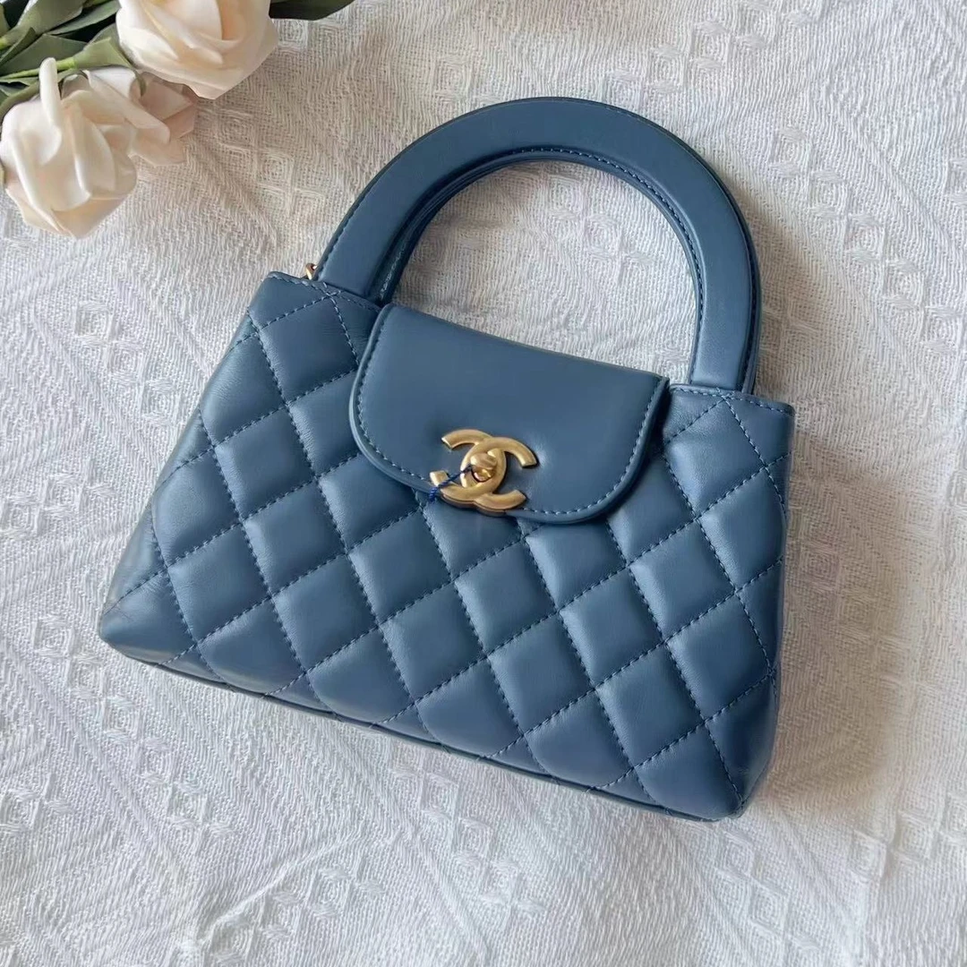 99新 Chanel/香奈儿 雾霾蓝Kelly单肩斜挎包  金扣 芯片开