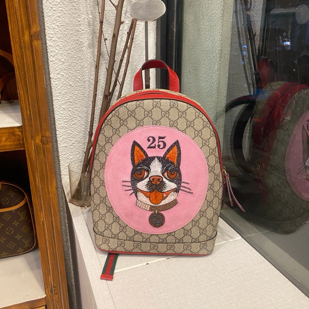 95新 GUCCI/古驰 老花卡通刺绣儿童双肩包 裸包无附件