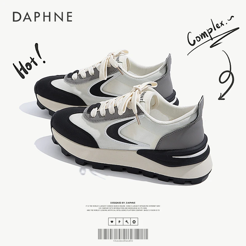 Daphne/达芙妮网面透气鞋女2024新款厚底老鞋底女休闲百搭运动鞋