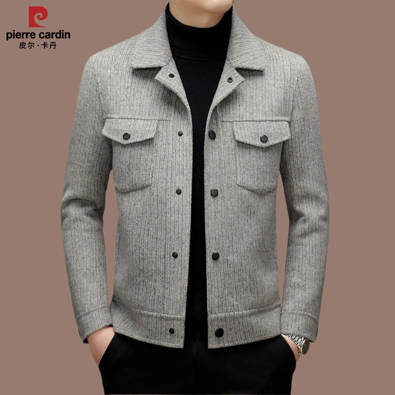 皮尔卡丹国际大牌高档休闲中年加厚秋冬男士毛呢夹克羊毛外套兔毛
