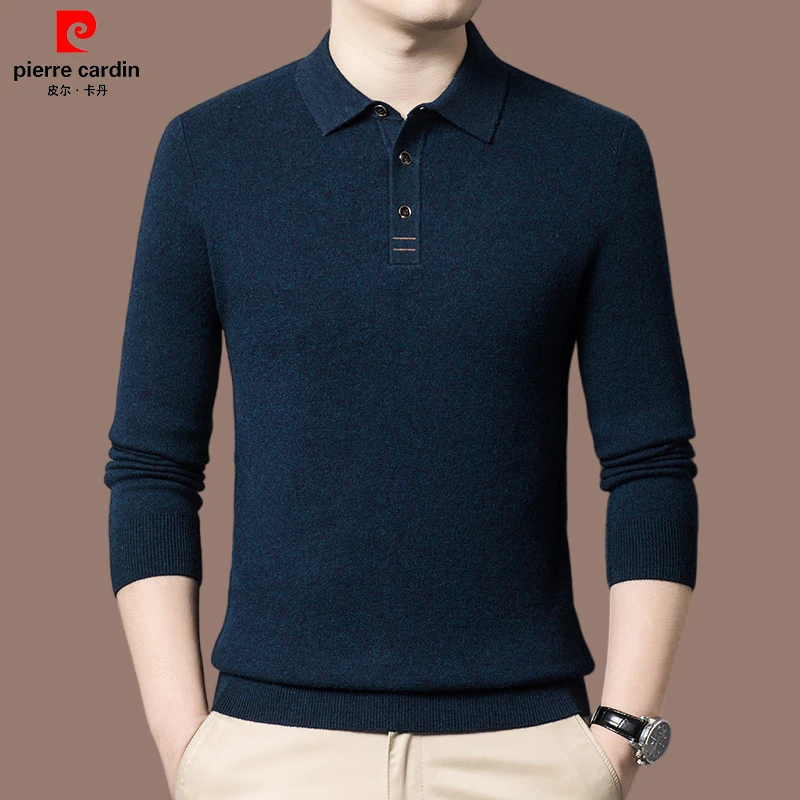 【皮尔卡丹】秋冬季新品高档男士针织毛衣100%羊毛POLO衫打底衫加厚