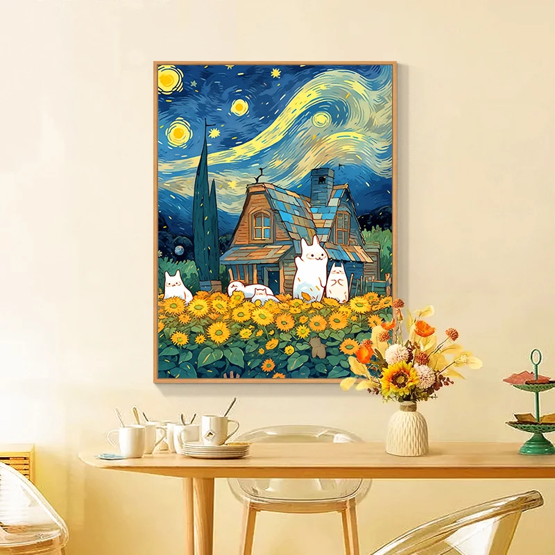梵高梦境 五代画板DIY数字油画简约艺术手绘填色卧室客厅装饰画