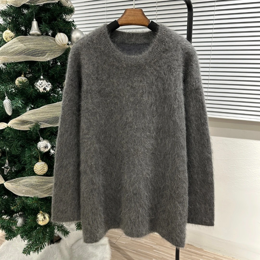 【ALPACA】北欧风时尚简约高比例羊驼长袖圆领廓形加厚针织毛衣