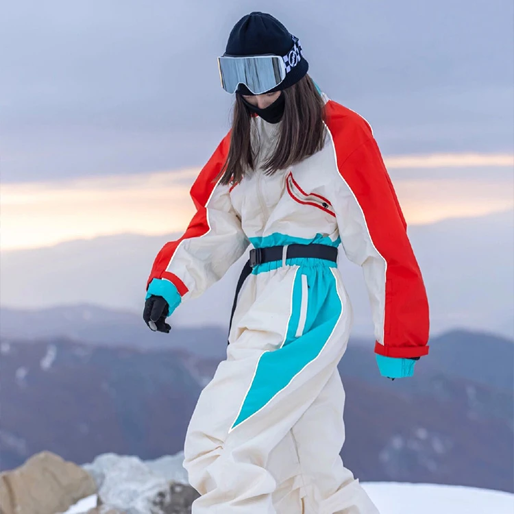 临典拼色连体滑雪背带裤套装女2025冬季防寒防水情侣款同款棉服