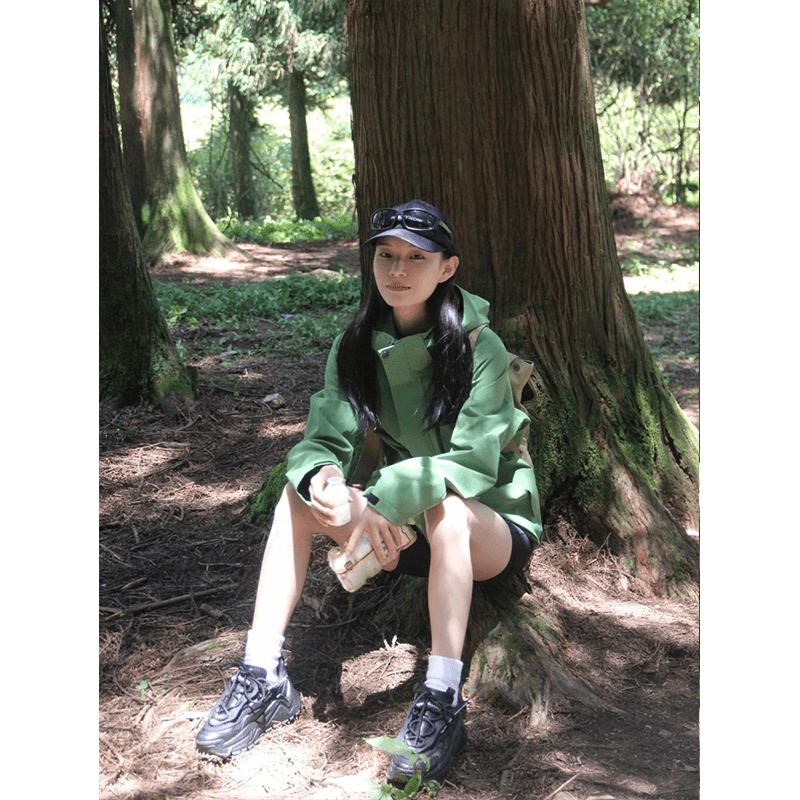 临典绿色冲锋衣外套男女2024春秋高级感美式户外防水三合一登山服