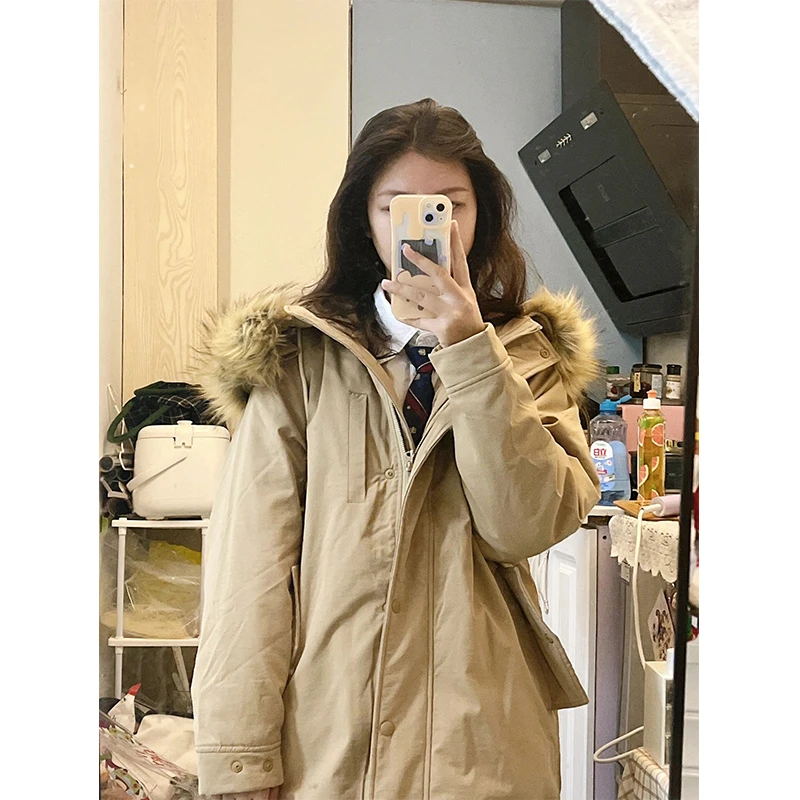 卡其色工装派克棉服女2024冬新爆款加厚高级设计加厚宽松减龄外套