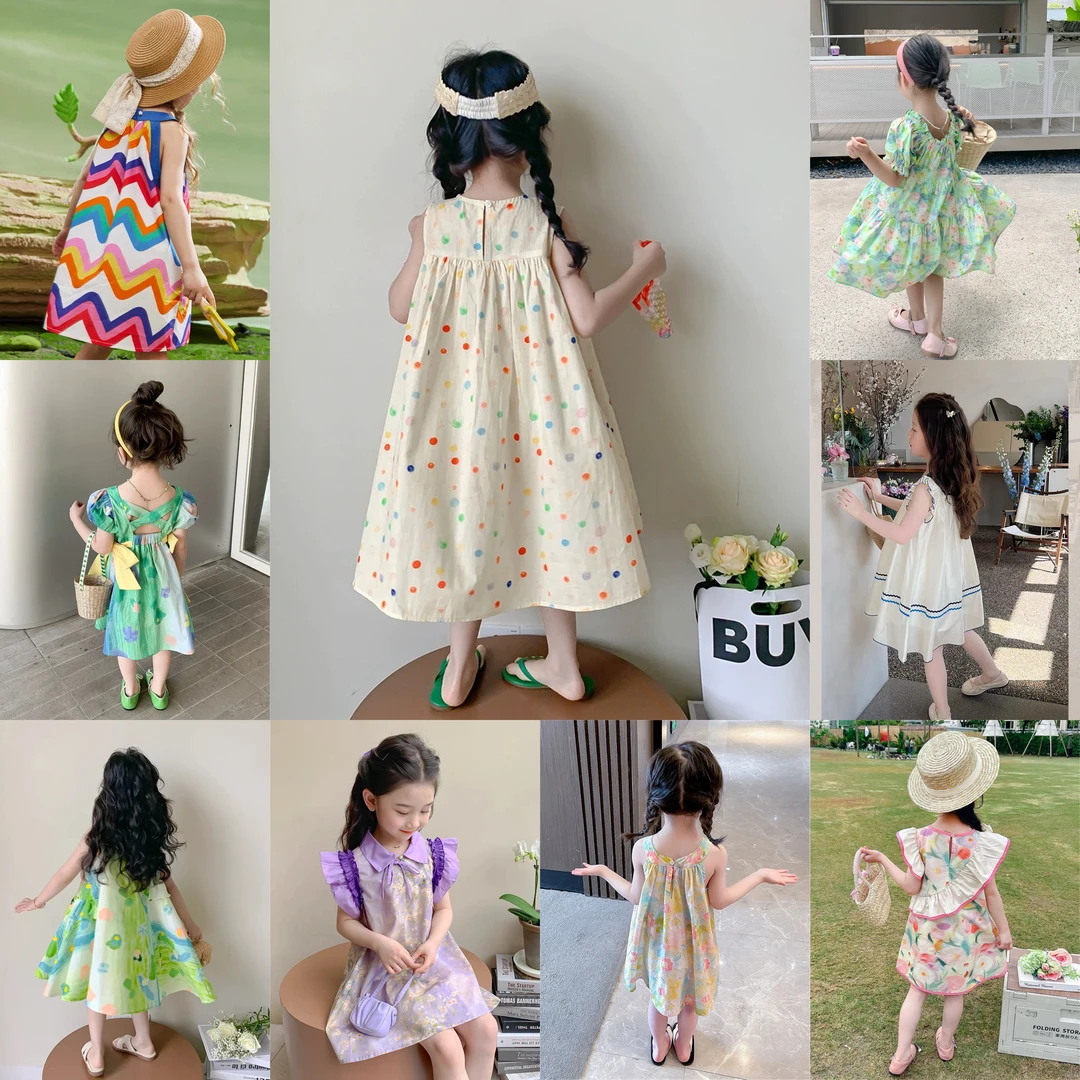 501-599女童纯棉连衣裙夏季薄款裙子2024新款洋气印花高能感