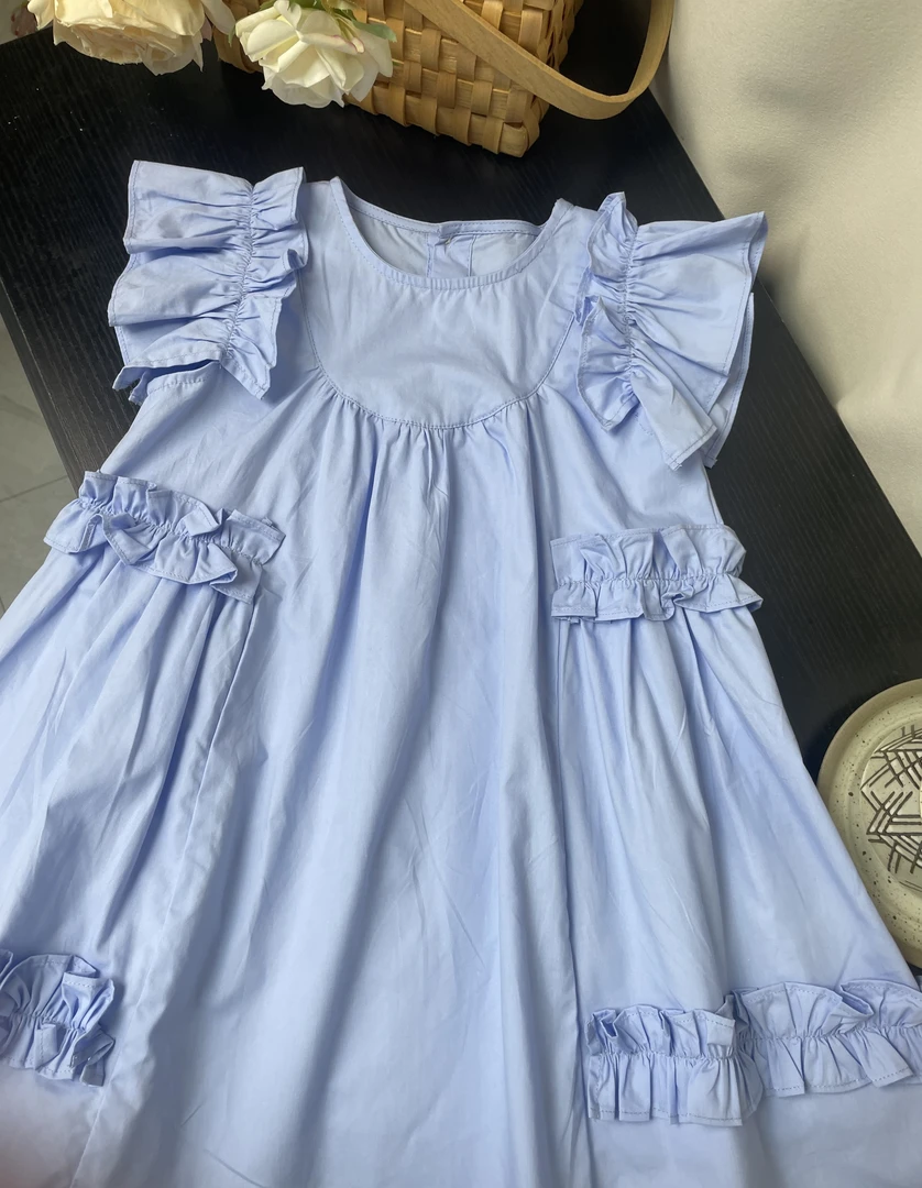 【蓝天鹅】时尚无袖女童设计师款2024夏纯棉纯色甜美连衣裙