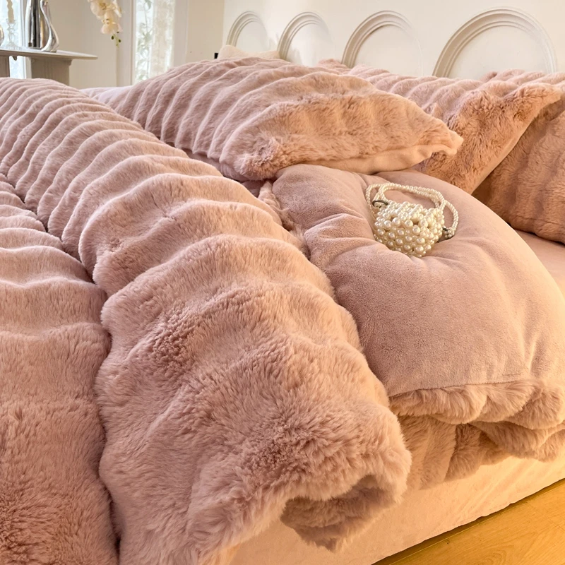 冬季保暖加厚四件套牛奶绒双面绒秋冬家居冬季加厚被罩被套入冬笠