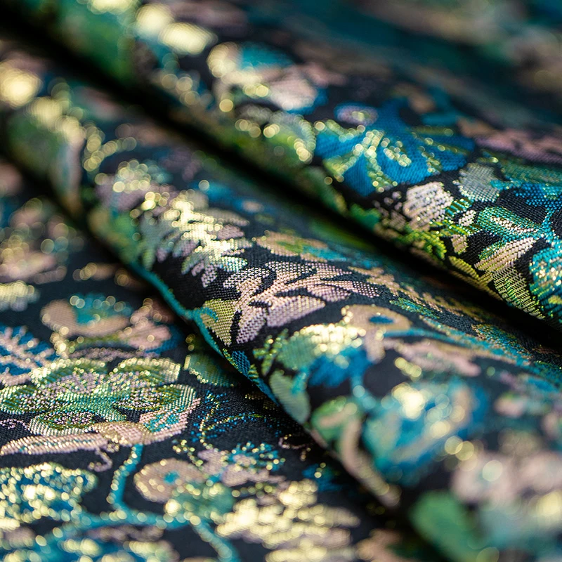 梭织提花新中式旗袍面料唐装马甲家纺茶几桌布料DIY手工碎花金