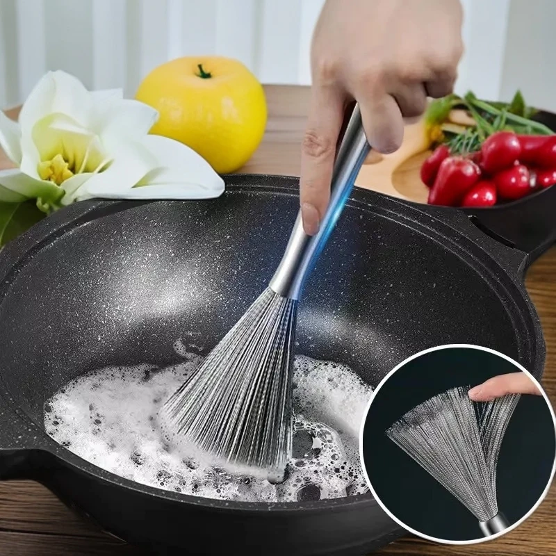 不锈钢锅刷厨房长柄刷锅洗锅神器刷子家用钢丝手持小型清洁刷去污