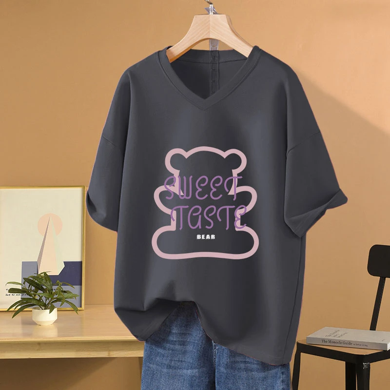 大码胖mm纯棉短袖t恤女宽松显瘦2023夏装新款韩版V领上衣半袖体恤