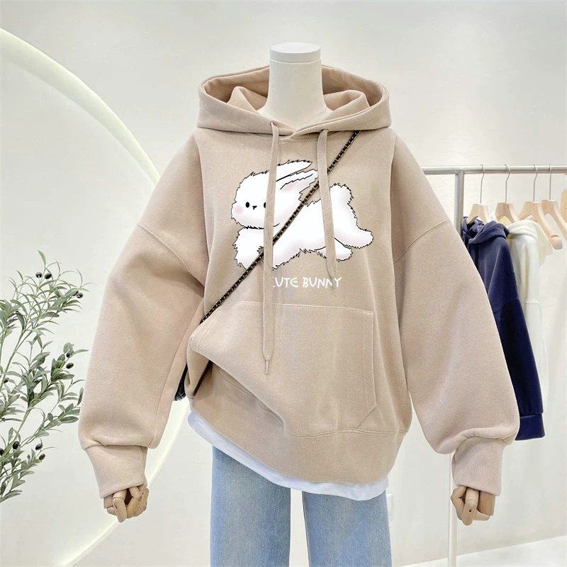 宽松秋冬大码连帽加绒加厚卫衣女oversize设计感小众休闲外套上衣