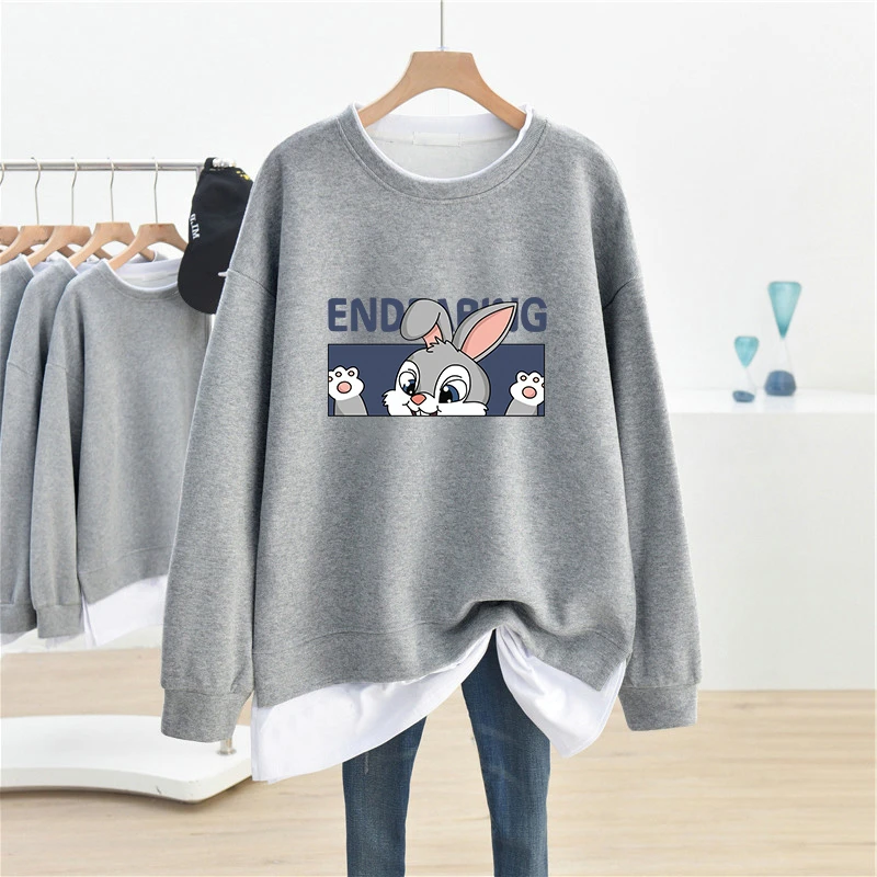 大码胖mm宽松假两件卫衣女2024春秋新款设计感小众显瘦百搭上衣服