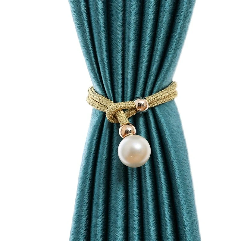 简约可调节窗帘绑带窗帘绑带珍珠绑饰一对装收纳绳扎束带窗帘扣环