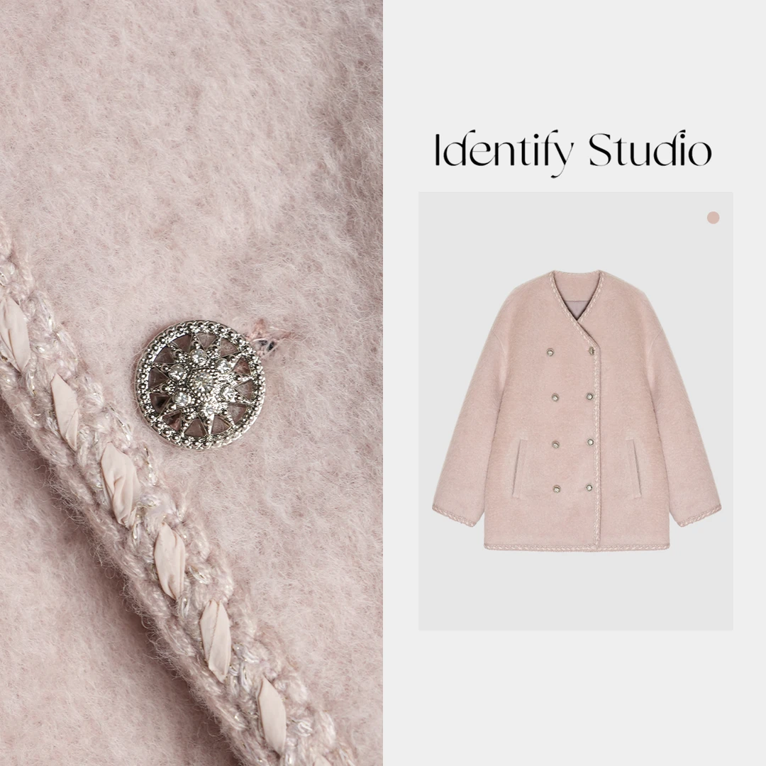 IDENTIFY香香“粉色编织边小香”秋冬双排扣外套时尚外套24AW