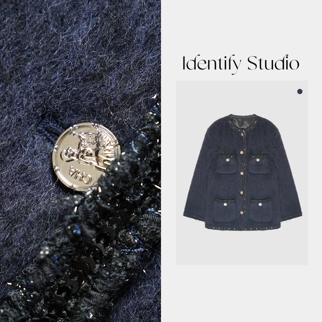 IDENTIFY香香“玛利亚宝石”秋冬外套时尚蓝色小香风外套24AW
