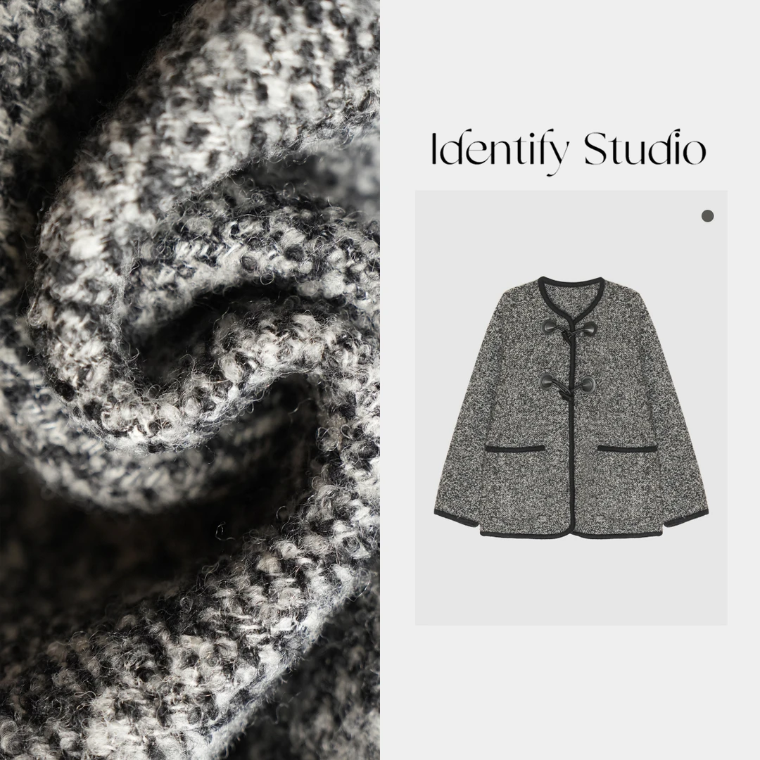 IDENTIFY香香“复古小调”花灰色双面呢外套气质复古时尚外套24AW