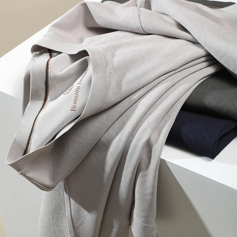 【220411034】丝滑凉爽 coolmax桑蚕丝 暗纹提花男士休闲短袖T恤