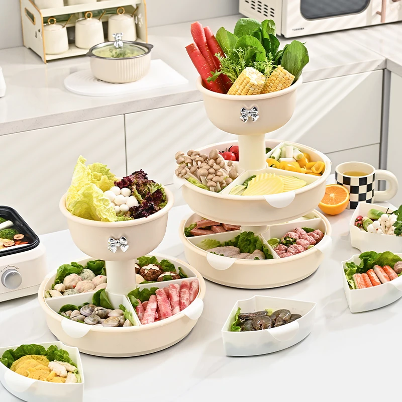 可旋转火锅食材拼盆蔬菜拼盘多层水果盘洗菜盆家用沥水篮装菜神器