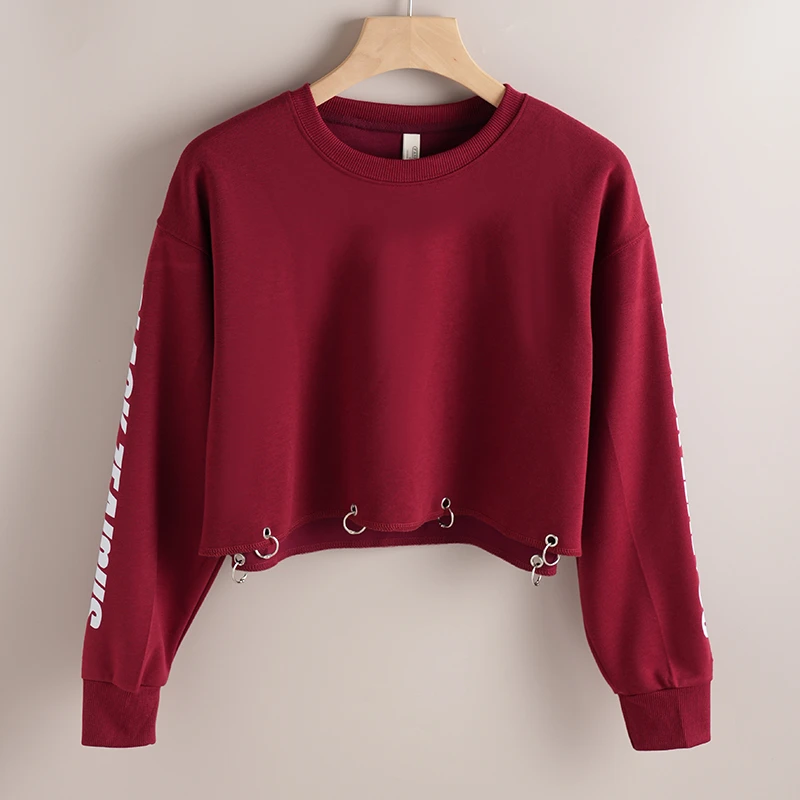 甜酷辣妹穿搭ins春秋爵士跳舞宽松露脐短款不规则卫衣女街头上衣