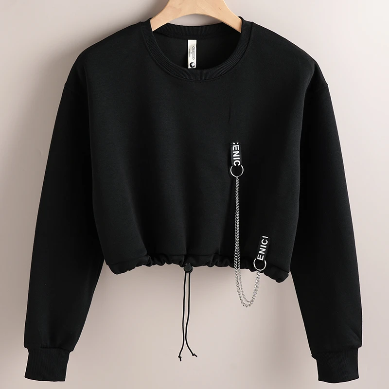 欧美chic长袖设计感炸街卫衣女抽绳收腰春秋辣妹短款街头甜酷上衣