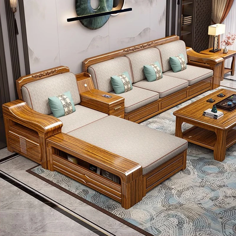 乌金木实木沙发新中式客厅冬夏两用家具储物现代中式全实木沙发组