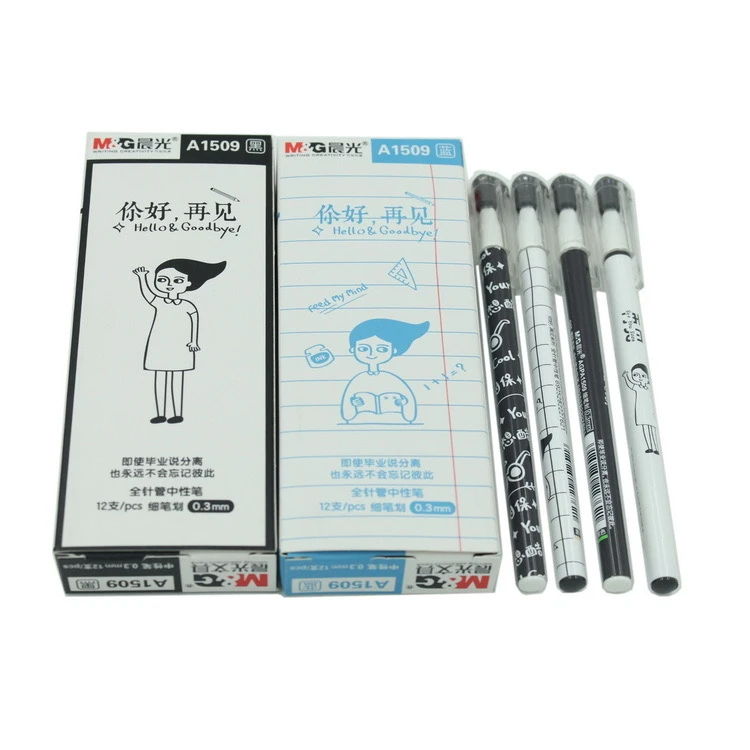 A1509晨光拔盖中性笔你好再见黑0.3