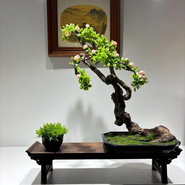 桃花朵朵开 艺术摆件 手工插花盆景会所茶空间居家