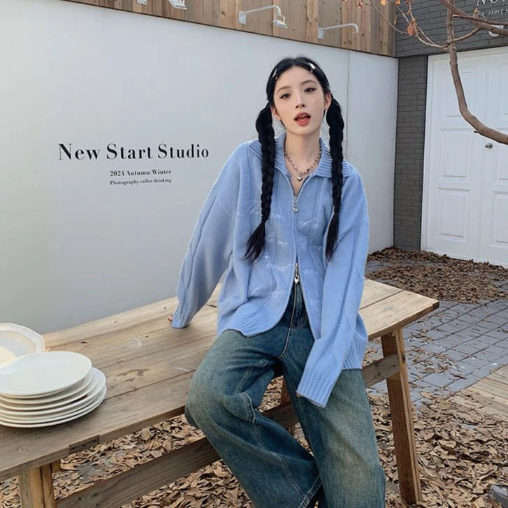 【吵吵家】毛衣双头爱心拉链刺绣设计感小众42374