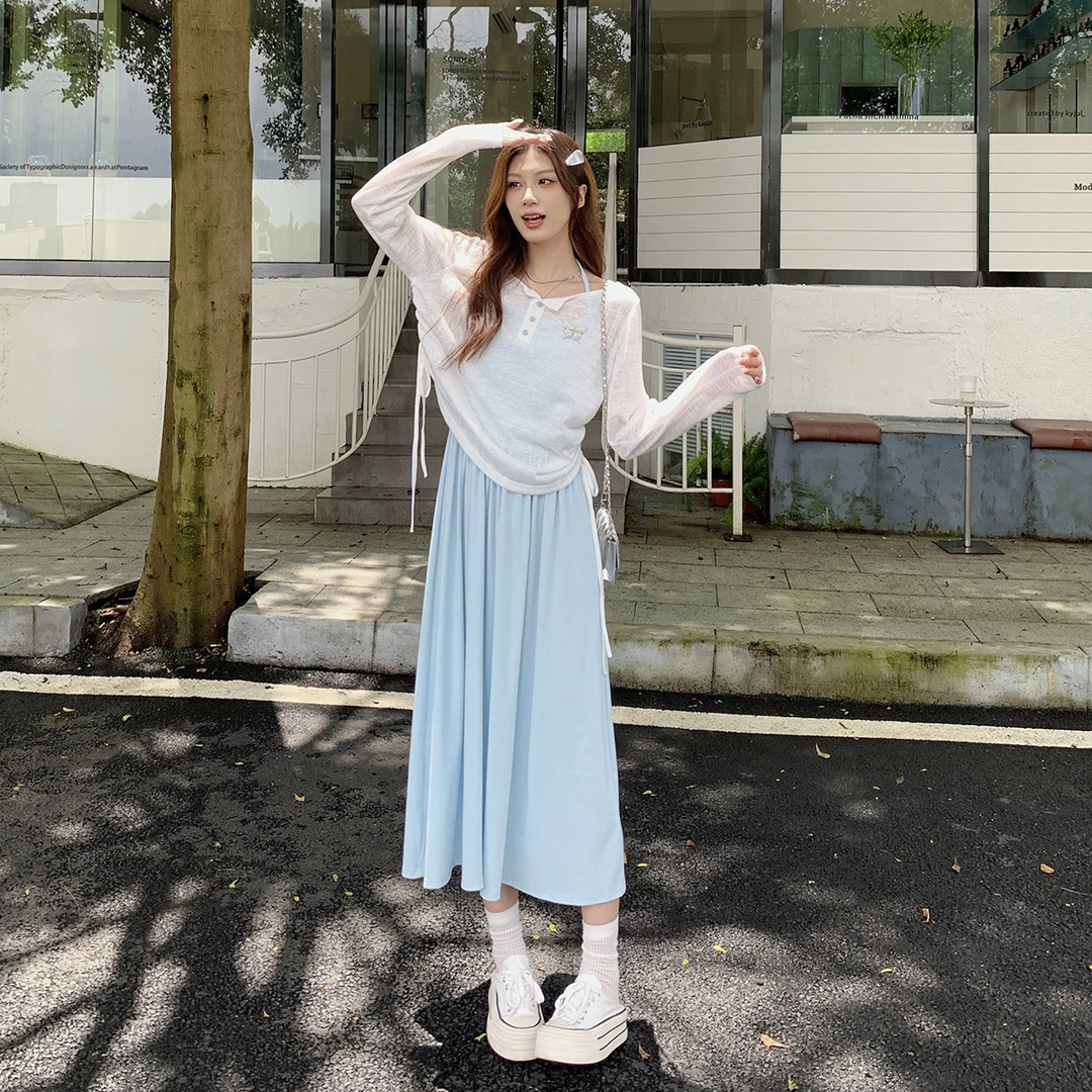 【两件套】吵吵家长袖罩衫+吊带连衣裙44230