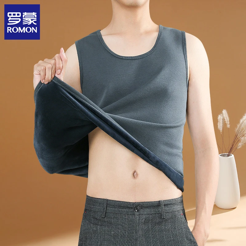 罗蒙秋冬新品男士德绒保暖背心加绒加厚棉马夹内穿坎肩马甲打底衫