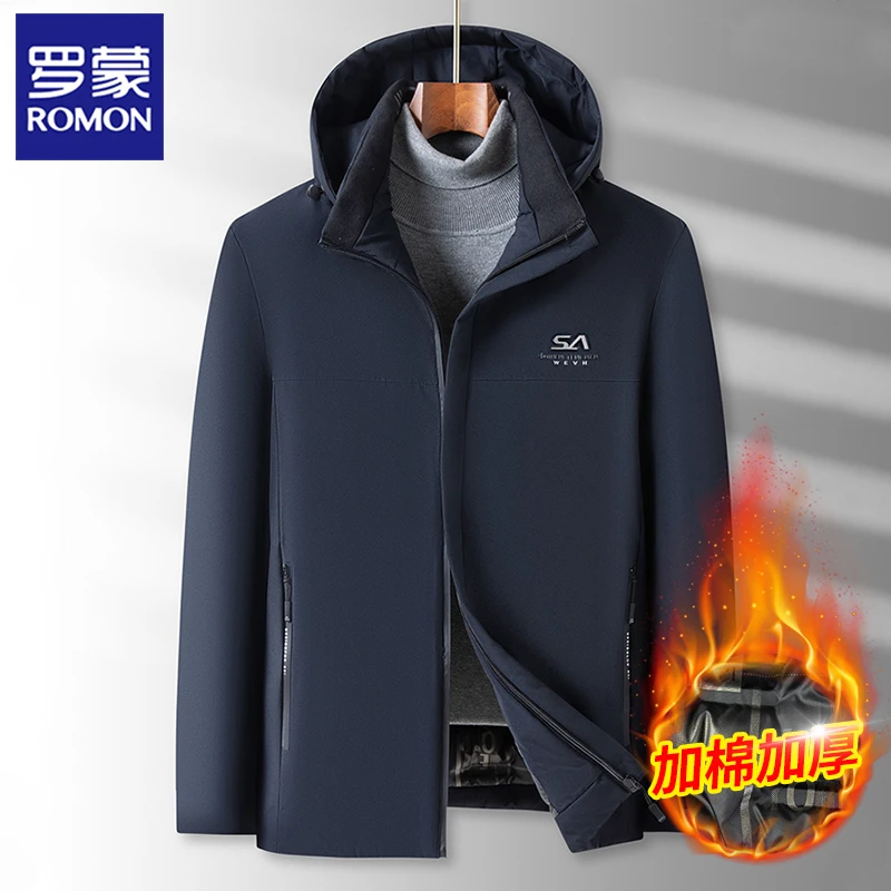 罗蒙秋冬季加棉加厚男士夹克商务休闲外套防寒保暖行政宽松上衣男