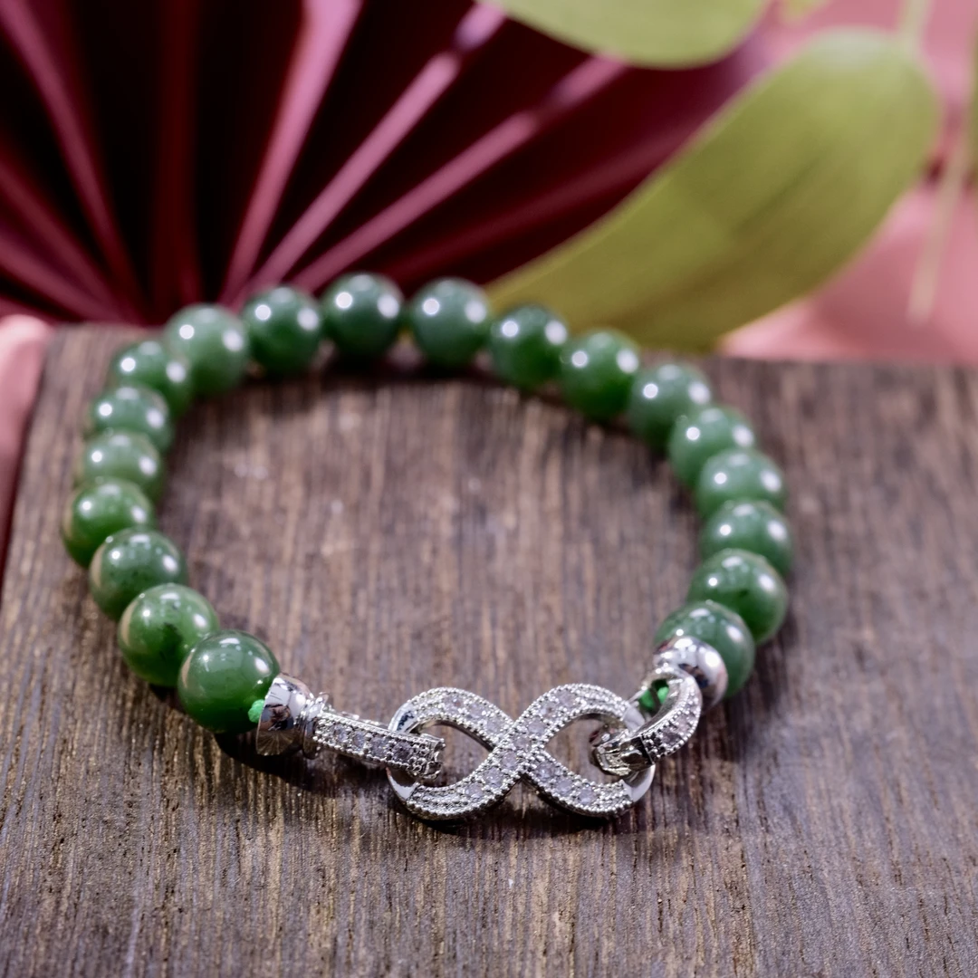 菠菜绿和田玉碧玉手链-s996合金