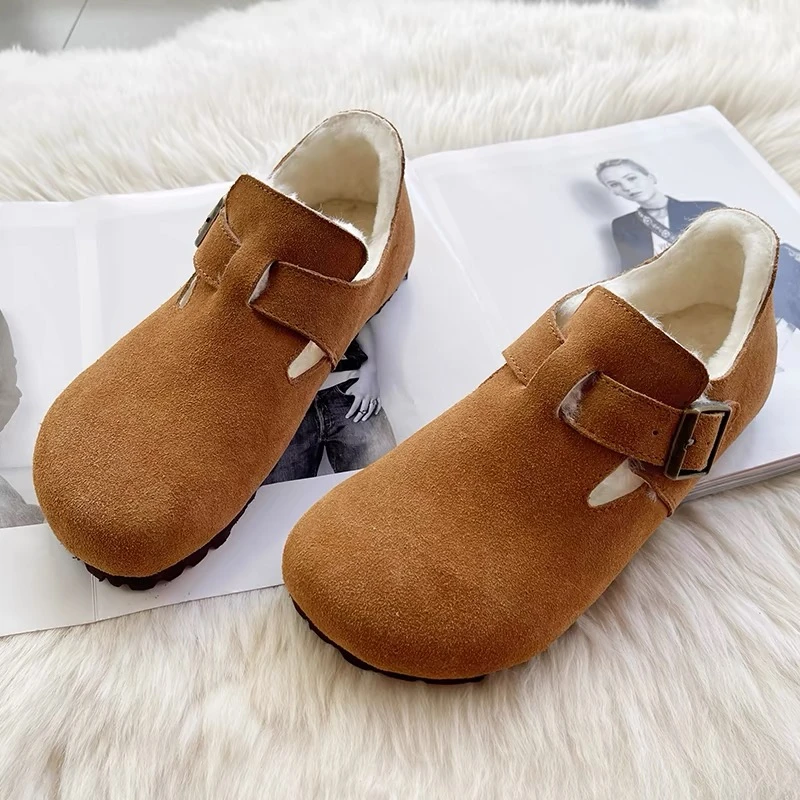 Q6020 De家厚底勃肯鞋 包头半拖鞋女冬外穿加绒一脚蹬 H7721-1