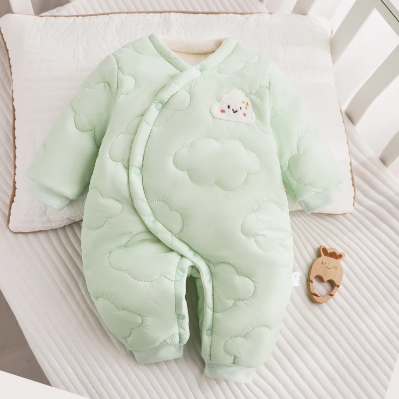 防水冬季婴儿加绒棉袄加棉加厚宝宝连体棉服0-12个月新生儿棉衣