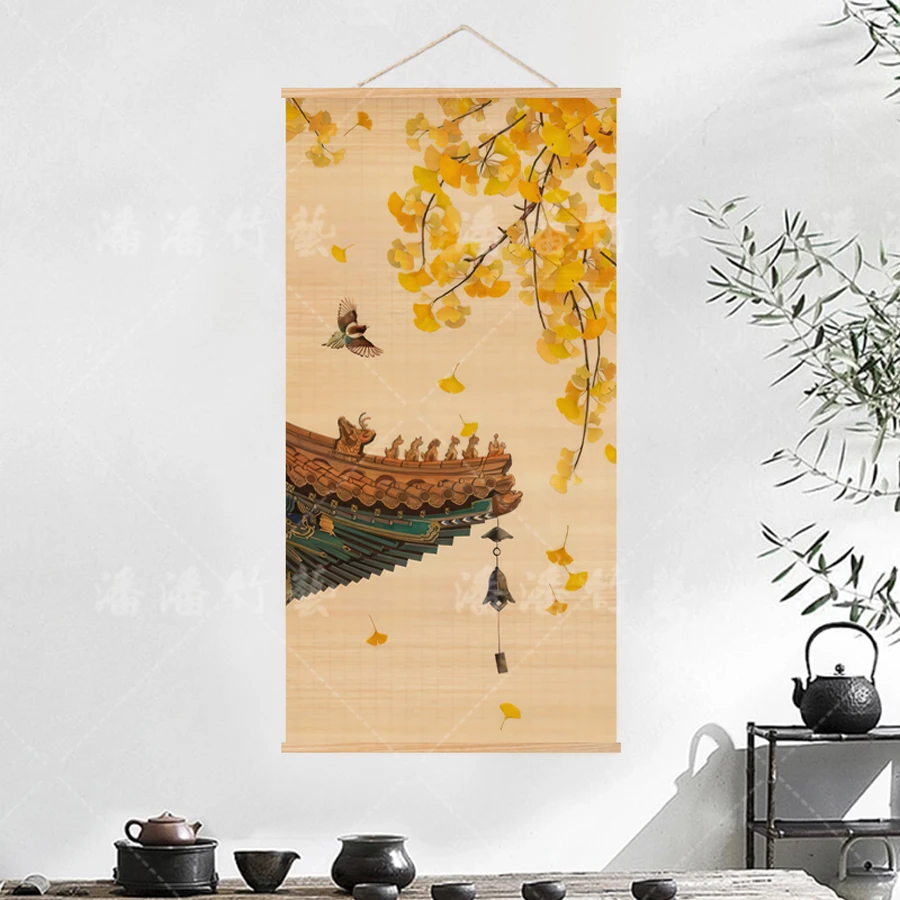 【幸福银杏】新中式装饰画客厅银杏意境走廊竖版挂画禅意生活品质