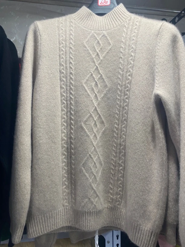 【全羊绒】MOMO羊绒女士绞花加厚双股宽松羊绒衫