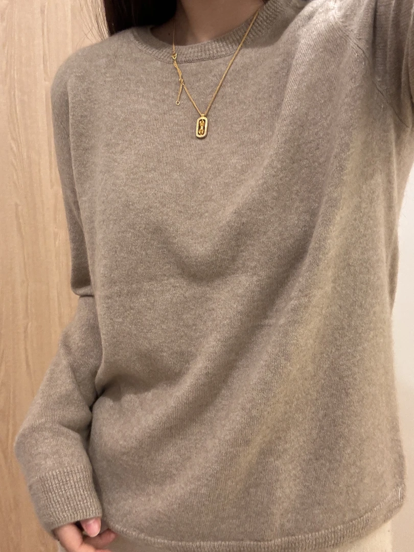 【MOMO单股羊绒】100纯山羊绒早秋新款圆领LP马鞍肩套头衫