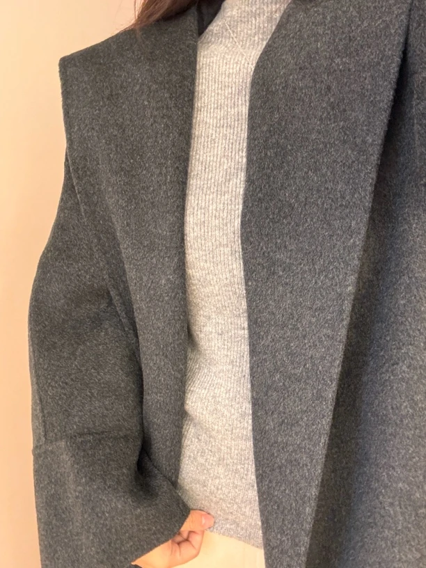 【MOMO长款羊绒大衣】30山羊绒70羊毛连帽宽松外套