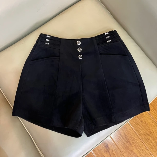 御妍婷99802亮钻毛呢短裤显瘦松紧腰A字版秋冬女款气质百搭裤子