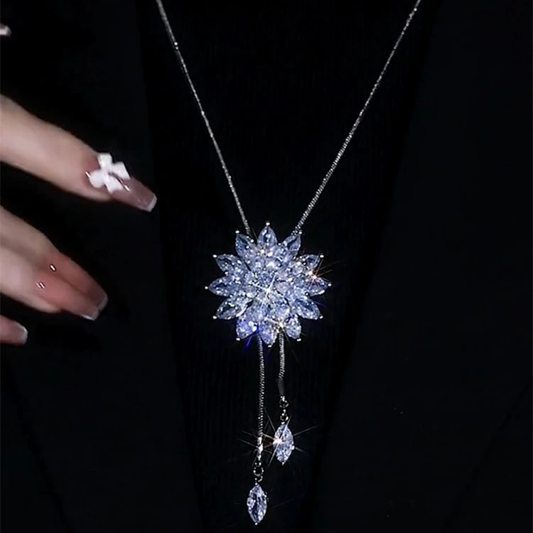 钛钢项链 秋冬气质长款冰花项链个性轻奢高级感网红毛衣链配饰潮