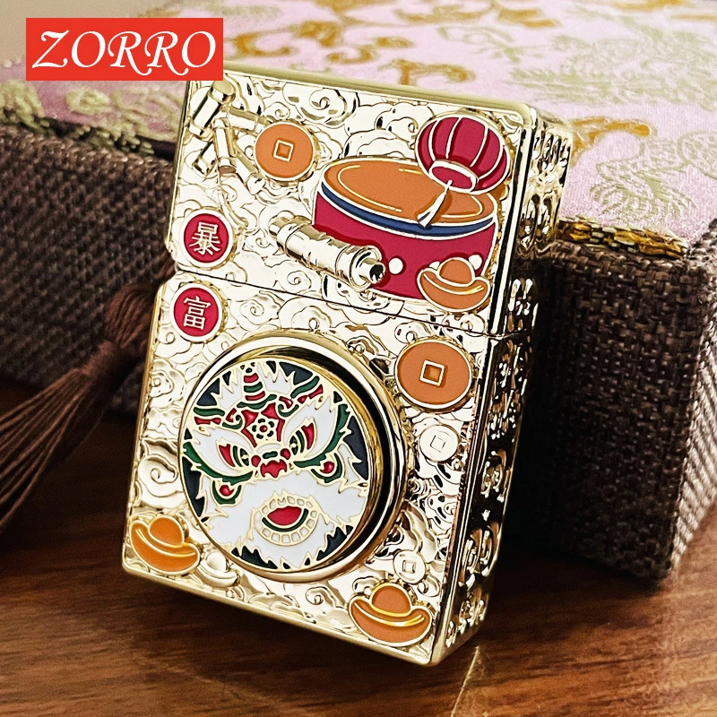 ZORRO佐罗ZKJ1025A复古吉祥如意盔甲煤油打火机金属砂轮送礼专属